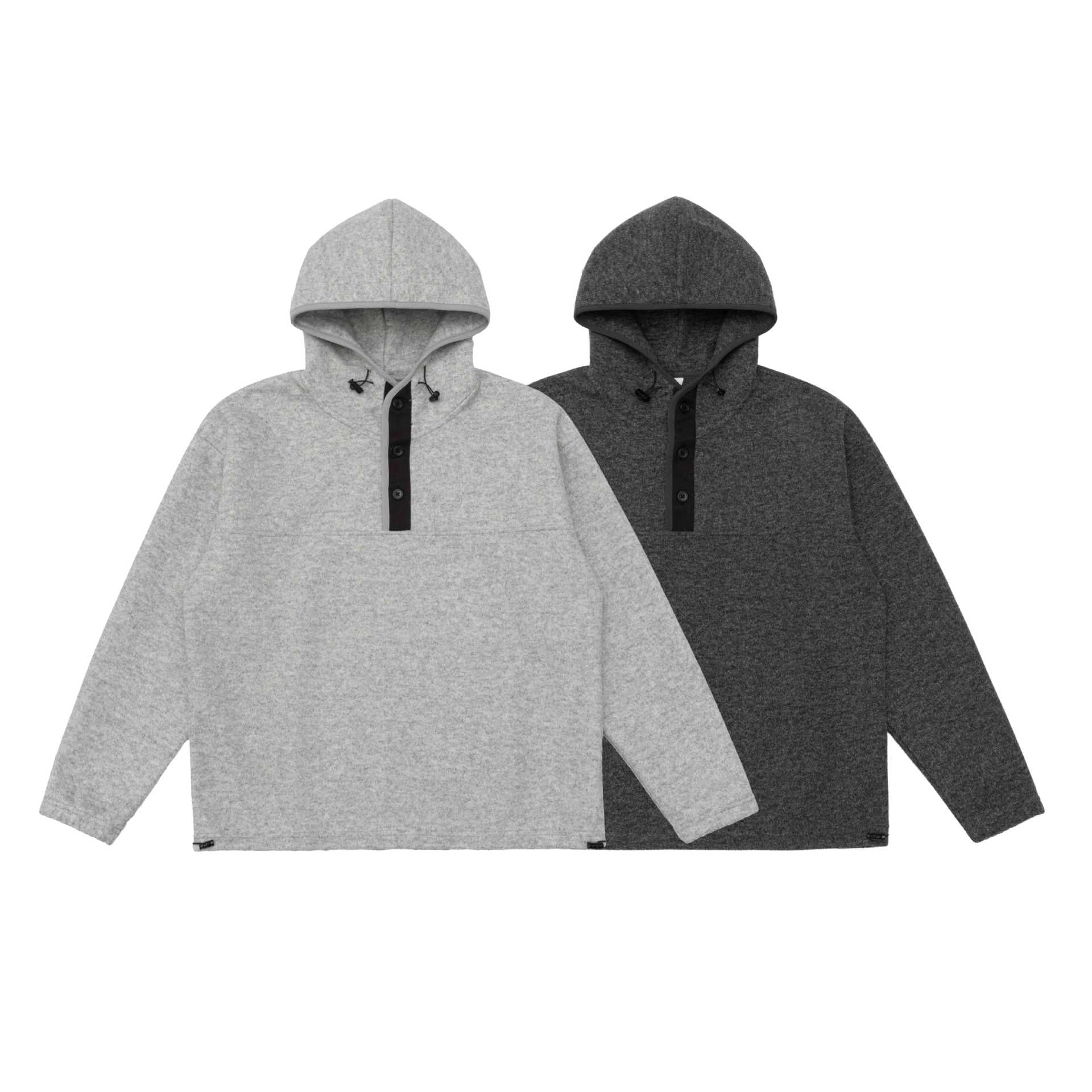 Unisex Oversize Fleece-Halfzip Hoodie with Button Placket, Drawstring and Kangaroo Pocket Chichicherry