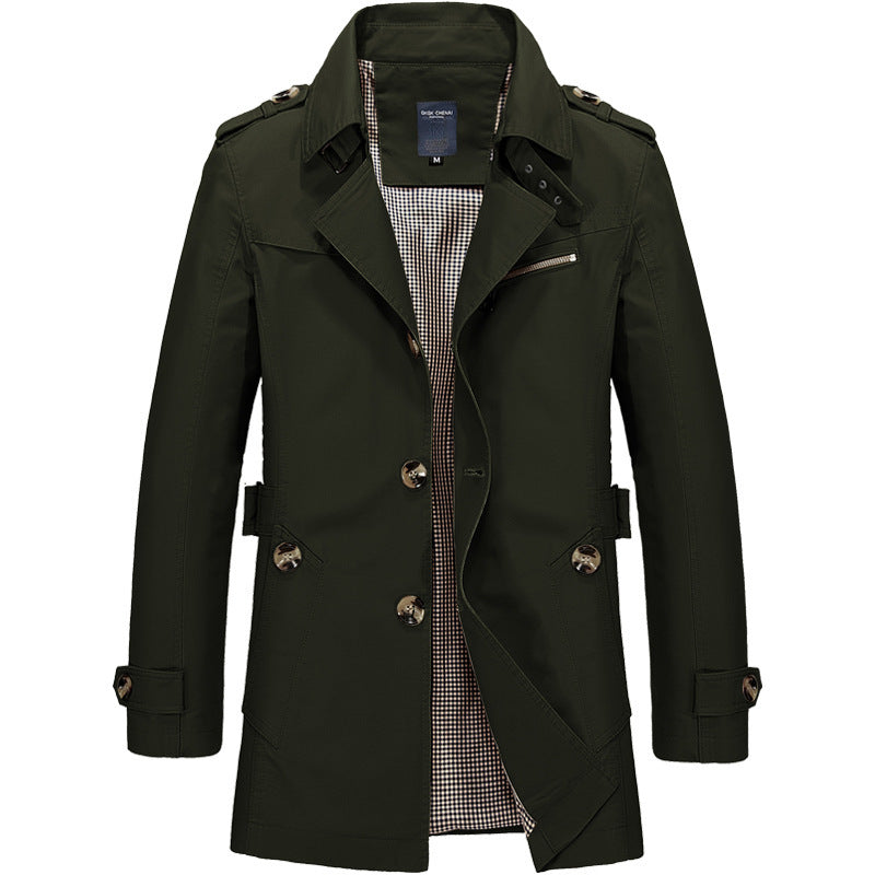 Men's Short Double-Breasted Trench Coat with Lapel Collar, Epaulets and Checked Lining Chichicherry
