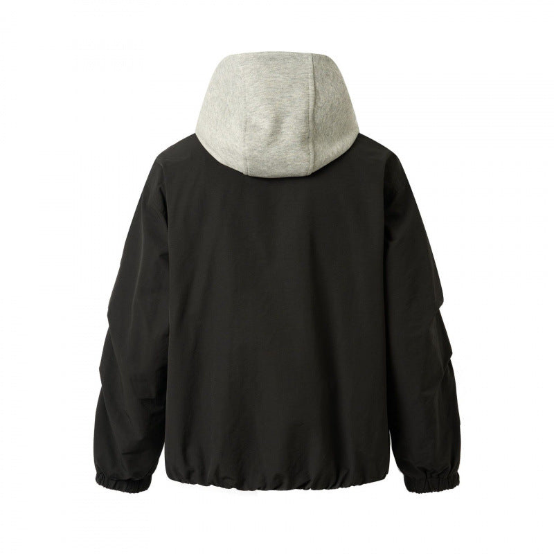 Unisex Oversized Hoodie Jacket in Layering Look with Contrasting Hood, Snap Button Placket, and Elastic Hem Chichicherry
