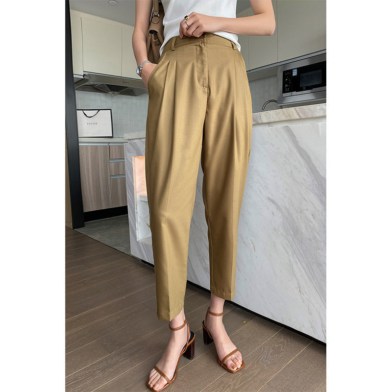 Women Elegant High-Waisted Fabric Trousers Drune