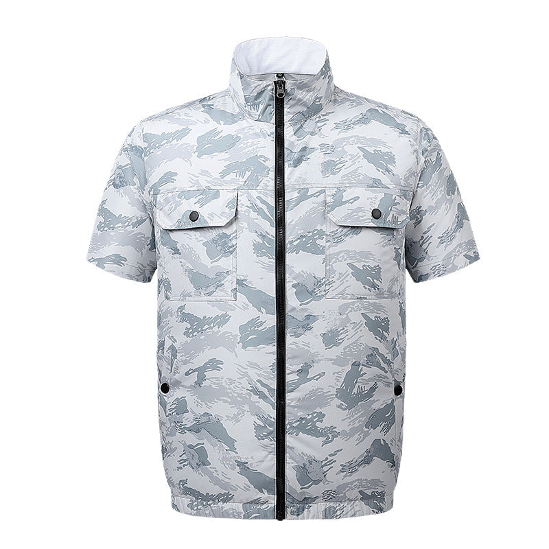 Men's lightweight short-sleeved leisure jacket with stand collar, zipper, and breast pockets Chichicherry