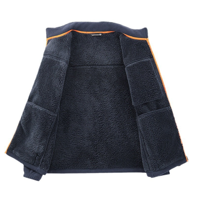 Men's microfleece outdoor jacket with waterproof breast pocket, stand-up collar, and teddy fleece lining Chichicherry