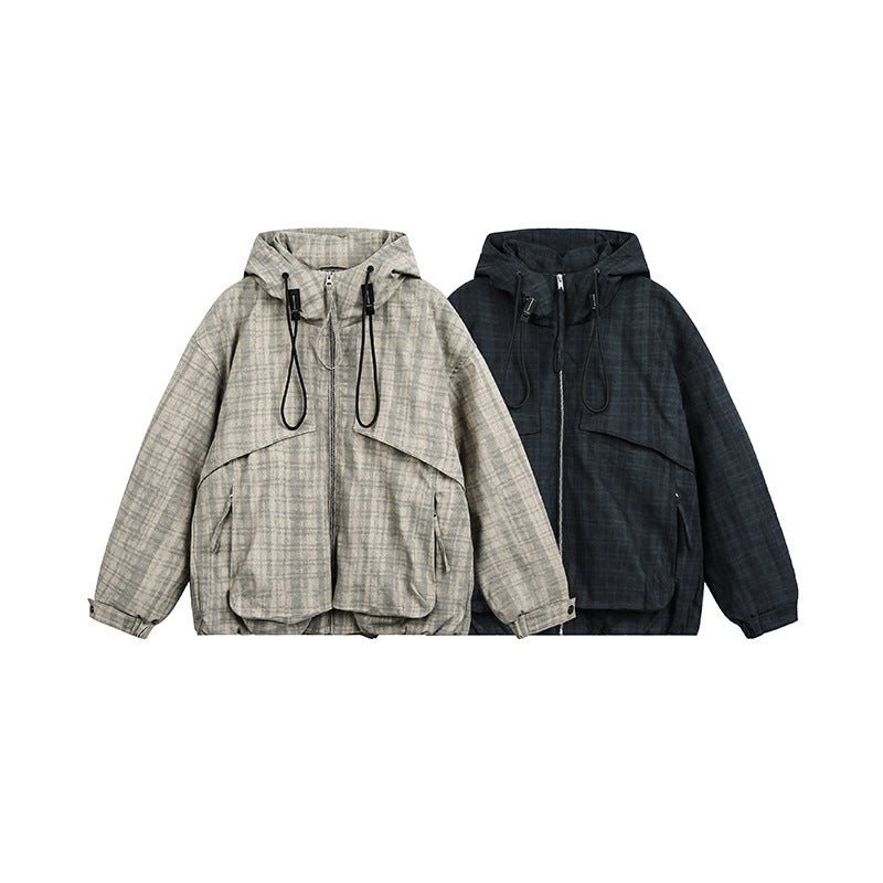 Unisex Oversize Utility Hoodie with checkered pattern and drawstring Chichicherry