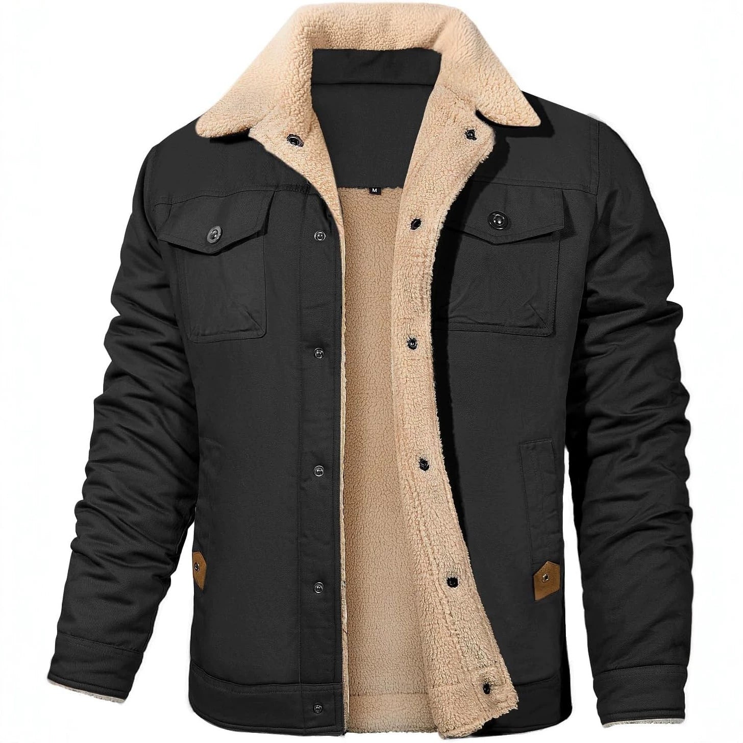 Men's utility work jacket made of canvas with faux fur collar and quilted inner lining Chichicherry