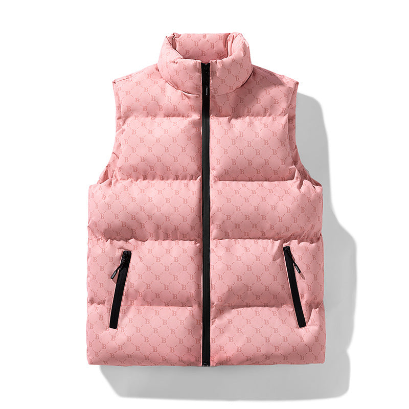 Men's quilted utility vest with monogram print and stand-up collar Chichicherry