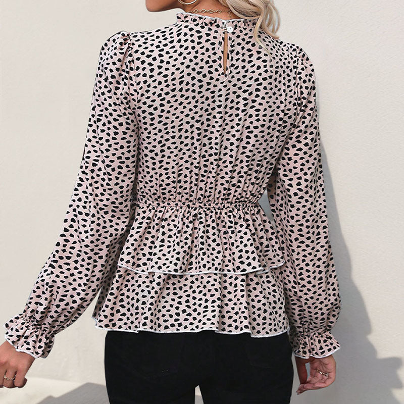 Women's Smocked Ruffle Blouse with Ruffled Waist and Long Sleeves Chichicherry