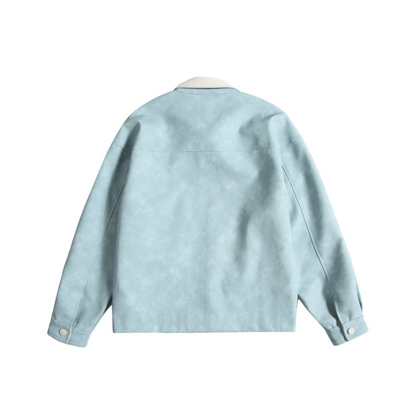 Women Oversize Suede-Look Bomber Jacket with Cord Collar and Concealed Zipper Chichicherry