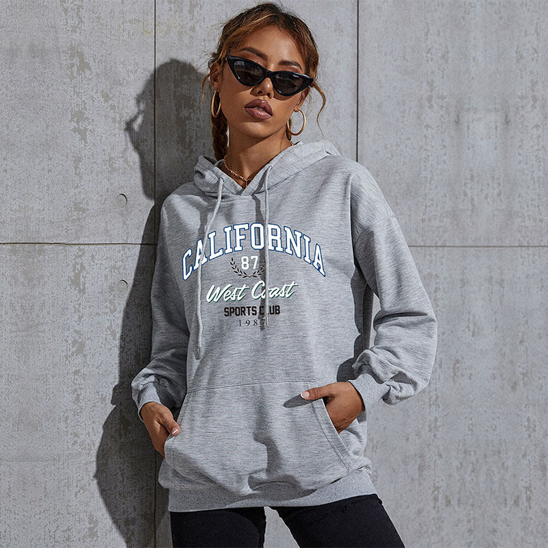 Women's Relaxed-Fit Hoodie with College Style Front Print and Kangaroo Pocket Chichicherry