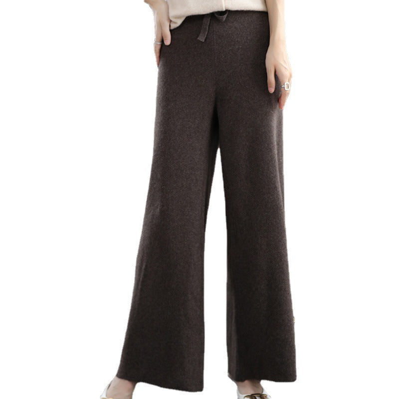 Women's High-Waist Palazzo Knit Pants with Drawstring and Cashmere-like Softness Chichicherry