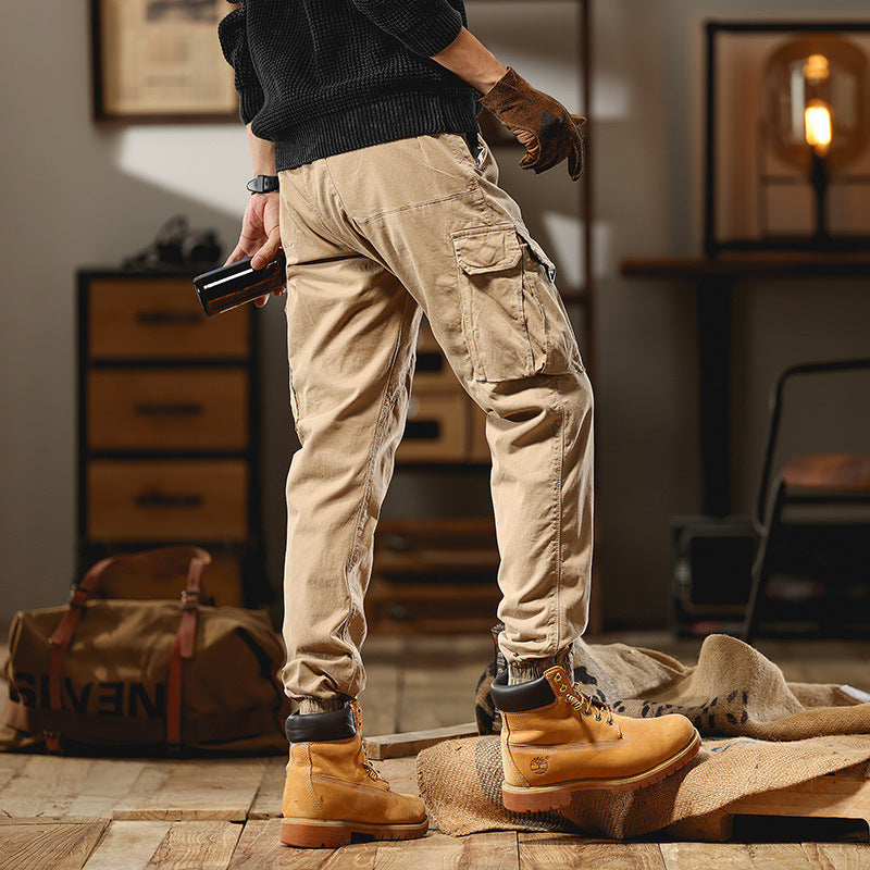 Men's Cargo Jogger Pants with Multi-Pockets and Elastic Hem Chichicherry