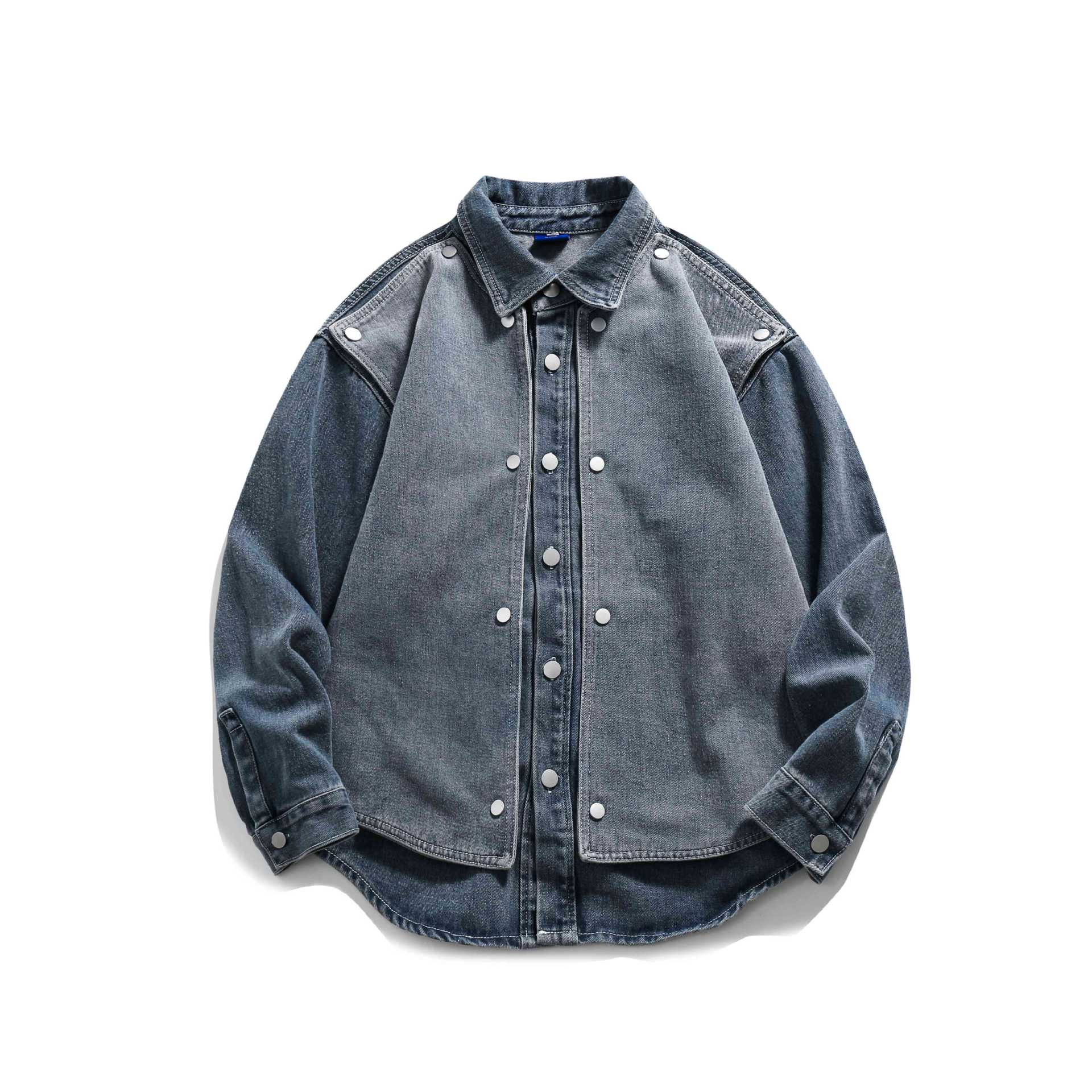 Unisex Boxy Denim Jacket in Oversized Look with Snap Button Front and Utility Shoulder Yoke Chichicherry