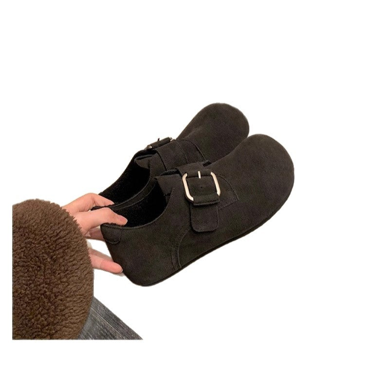 Women's Padded Suede Mary Jane Slippers with Adjustable Metal Buckle Chichicherry