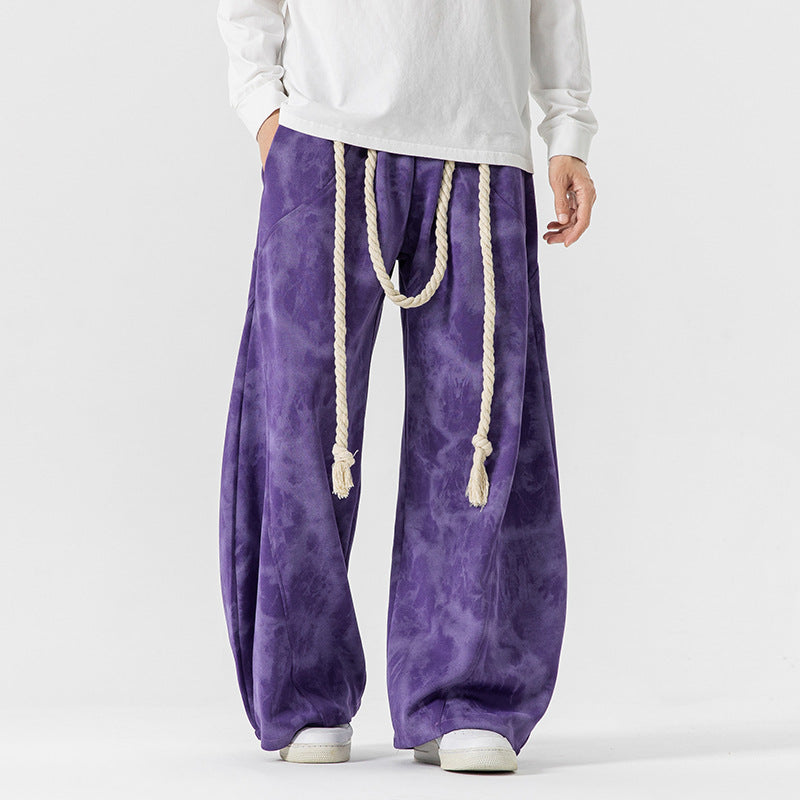 Men's Extra Wide Batik Lounge Pants in Baggy Cut with Decorative Drawstring Chichicherry