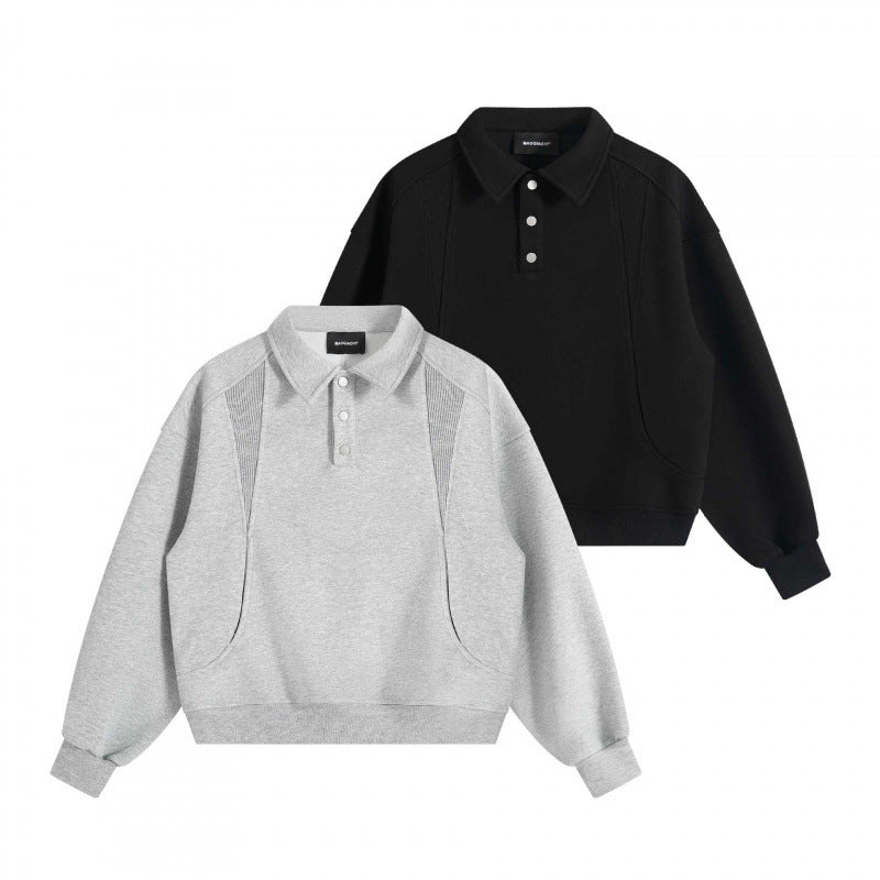 Unisex Boxy Polo Sweatshirt with Henley button placket, raglan sleeves and side pockets Chichicherry