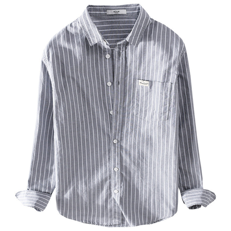 Men Striped Layering Overshirt made of soft cotton blend with a Kent collar and patch chest pocket Chichicherry