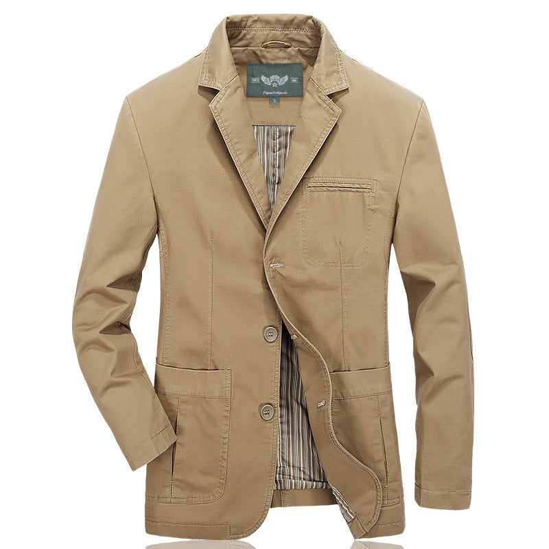 Men's Casual Canvas Blazer in Worker Blouson Style with Shirt Collar and Patch Pockets Chichicherry