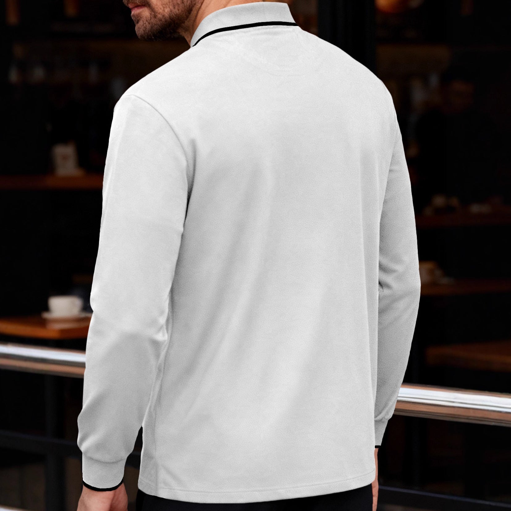 Men's Long Sleeve Pique Polo with Contrasting Collar and Cuffs Chichicherry