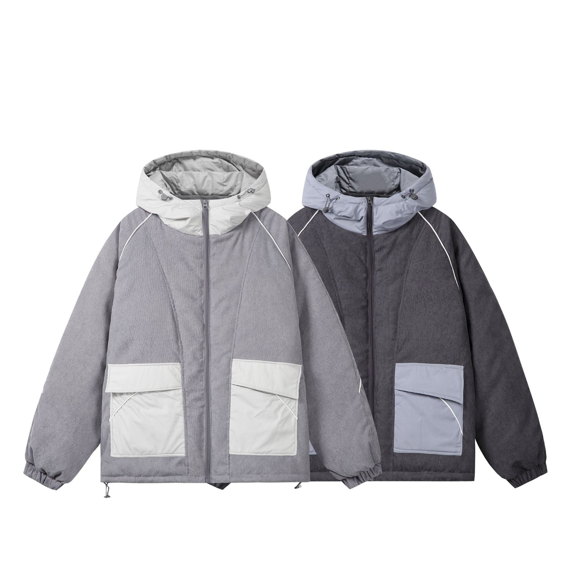 Unisex Quilted Cord Field Jacket with Hood and Large Utility Pockets Chichicherry