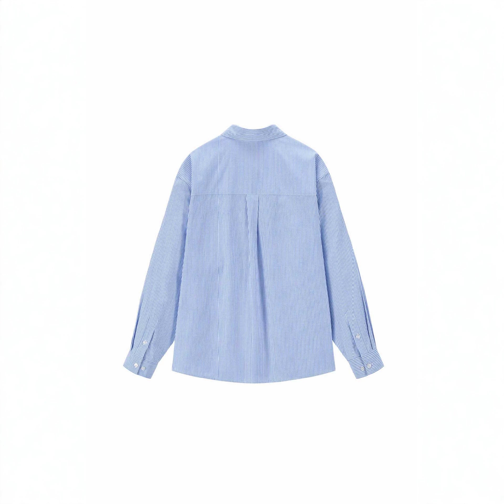 Women’s oversized shirt blouse with fine pinstripes and embroidered bow chest pocket Chichicherry