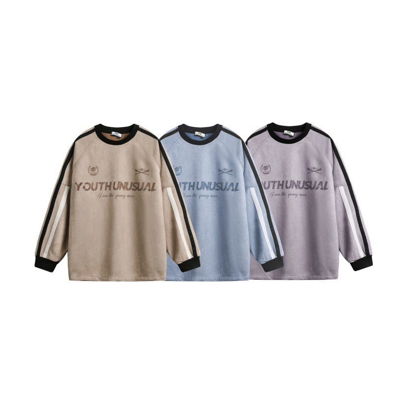 Men's Oversized Sweatshirt in Retro Sports Style with Contrast Stripes Chichicherry