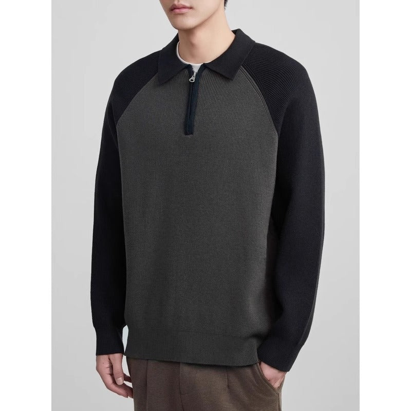 Herren Feinstrick-Halbzip-Pullover mit Polokragen und Raglanärmeln Chichicherry