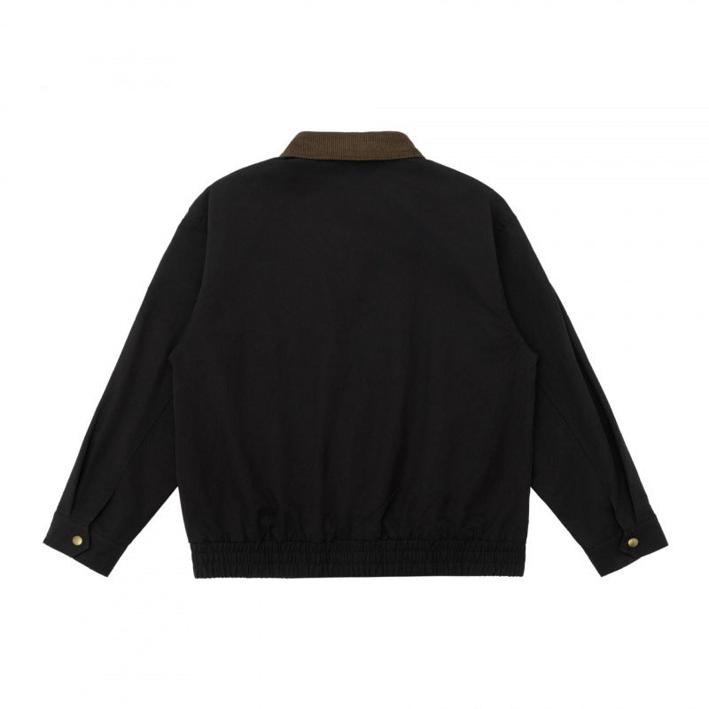 Unisex Boxy Utility Jacket with Cord Collar, Patch Pockets, and Elastic Hem Chichicherry