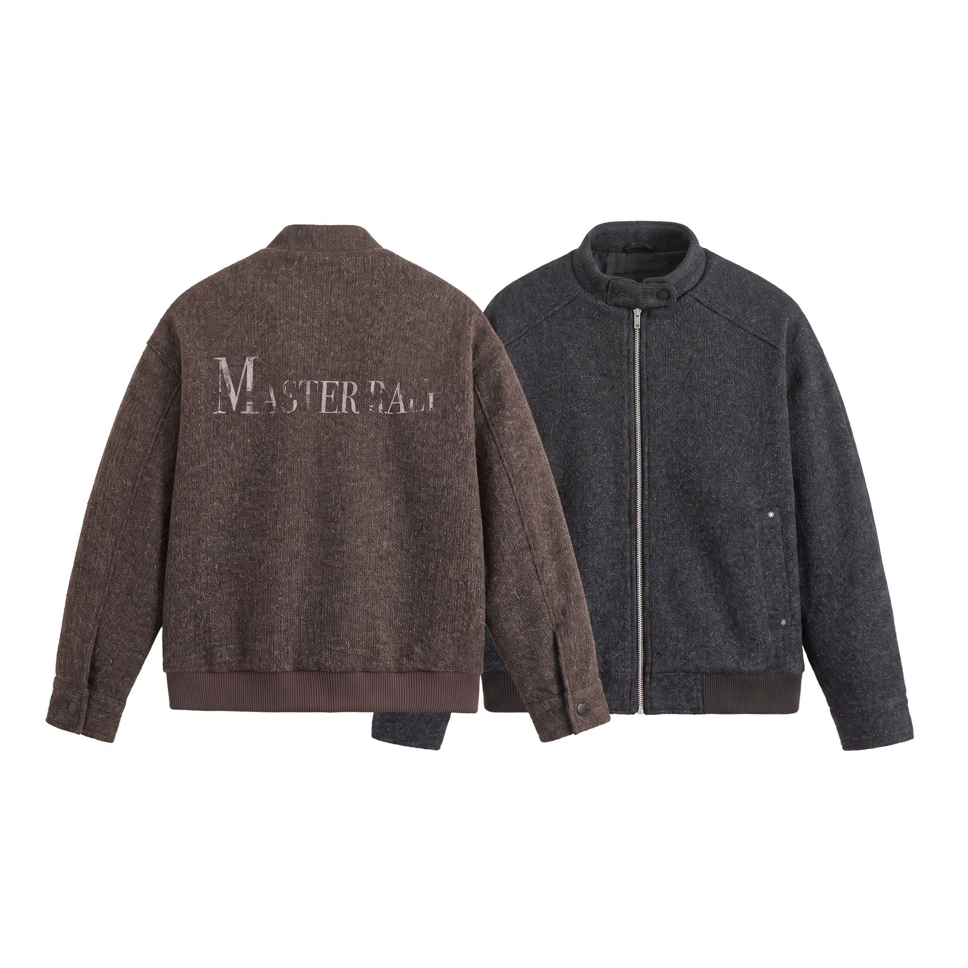 Men's Short Boxy Wool Mix Bomber with Stand-Up Collar and Ribbed Hem Chichicherry