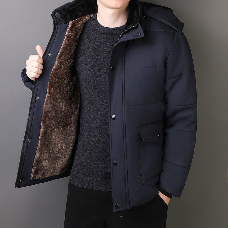Men's short-cut quilted thermo quilted jacket with quilted lining and faux fur collar Chichicherry