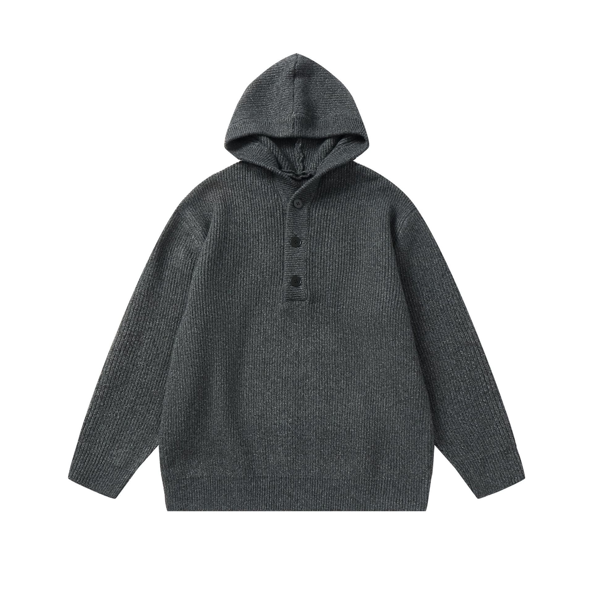 Unisex Ribbed Knit Hoodie with Half-Placket and Oversized Fit Chichicherry
