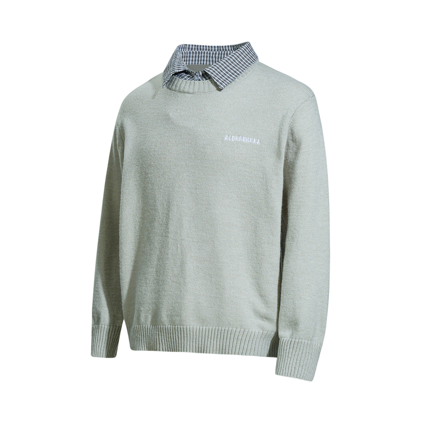 Men's round neck sweater with embroidered logo and layered shirt collar Chichicherry
