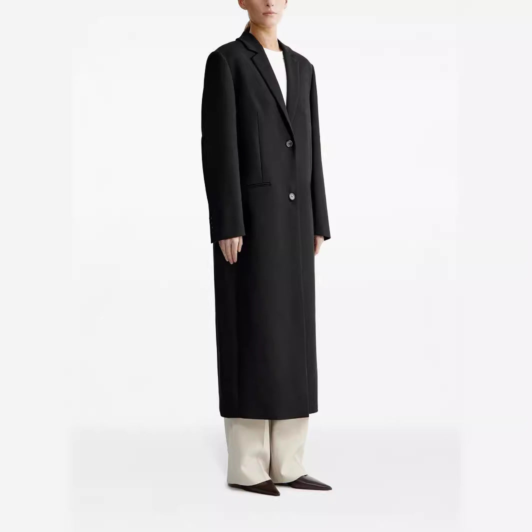 Ladies long cut single-breasted oversized coat with narrow lapels Chichicherry