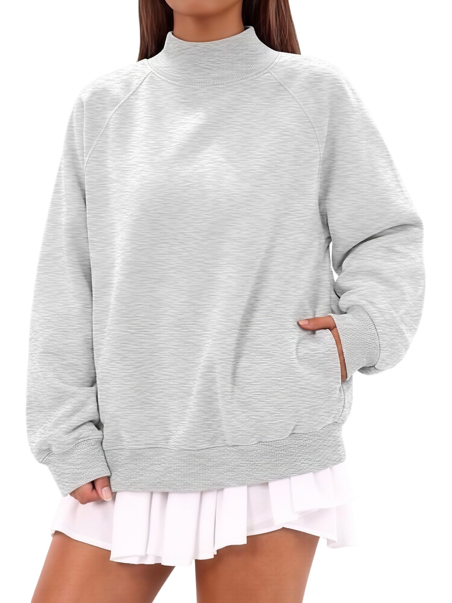 Women's Oversized Sweatshirt with Stand-Up Collar and Raglan Sleeves Chichicherry