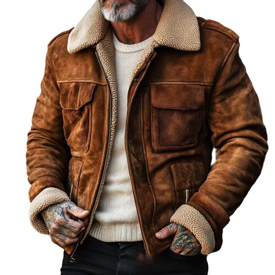 Men's flight jacket made of suede leather with teddy lining and patch pockets Chichicherry
