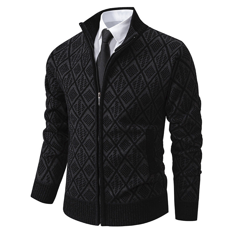 Men's knit zip jacket with diamond pattern, stand-up collar and full zip Chichicherry