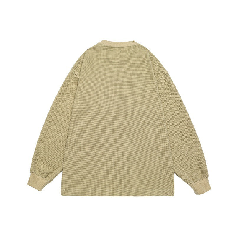 Unisex Oversized Sweatshirt with Logo Print and Fine Waffle Texture Chichicherry