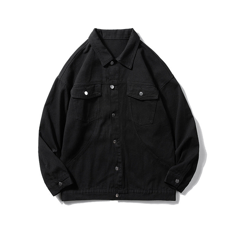 Men's Oversized Canvas Utility Jacket with Snap Front, Patch Chest Pockets, and Raglan Sleeves Chichicherry