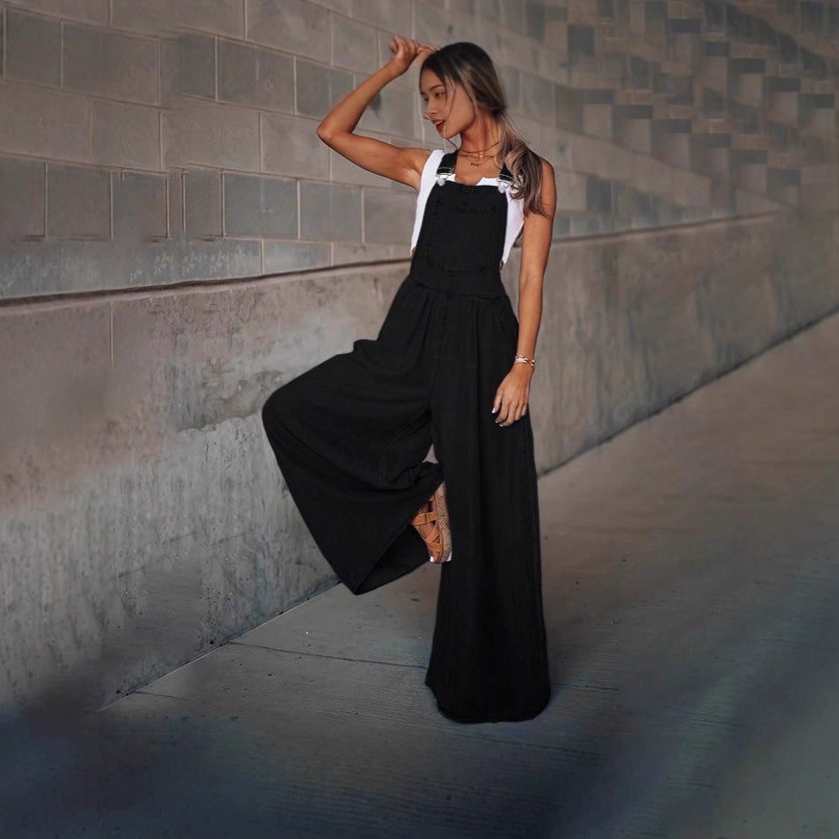 Ladies wide denim overall in palazzo style Chichicherry
