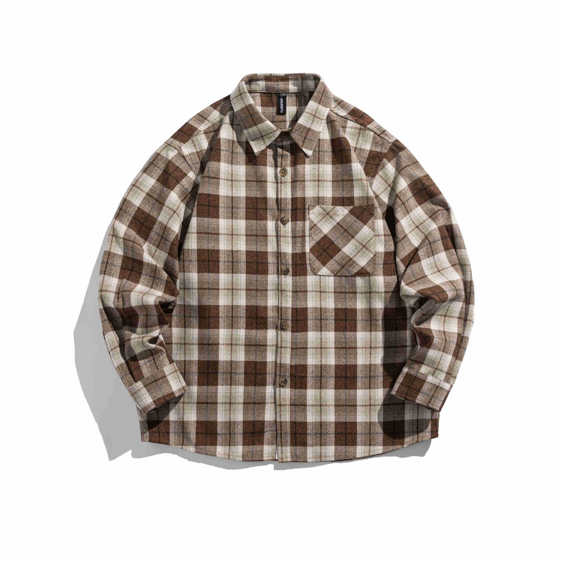 Men's Check Flannel Overshirt in Boxy Cut with Flap Pocket Chichicherry