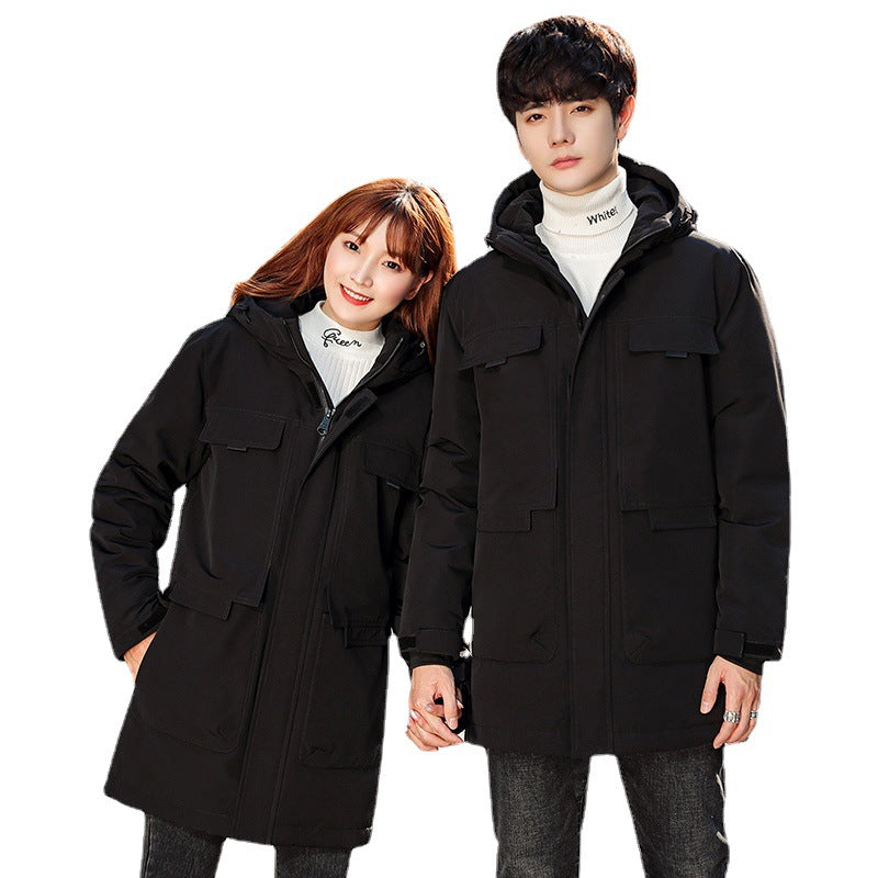 Unisex Padded Long Parka with Hood Multi-Pockets and Windproof Thermal Insulation Chichicherry