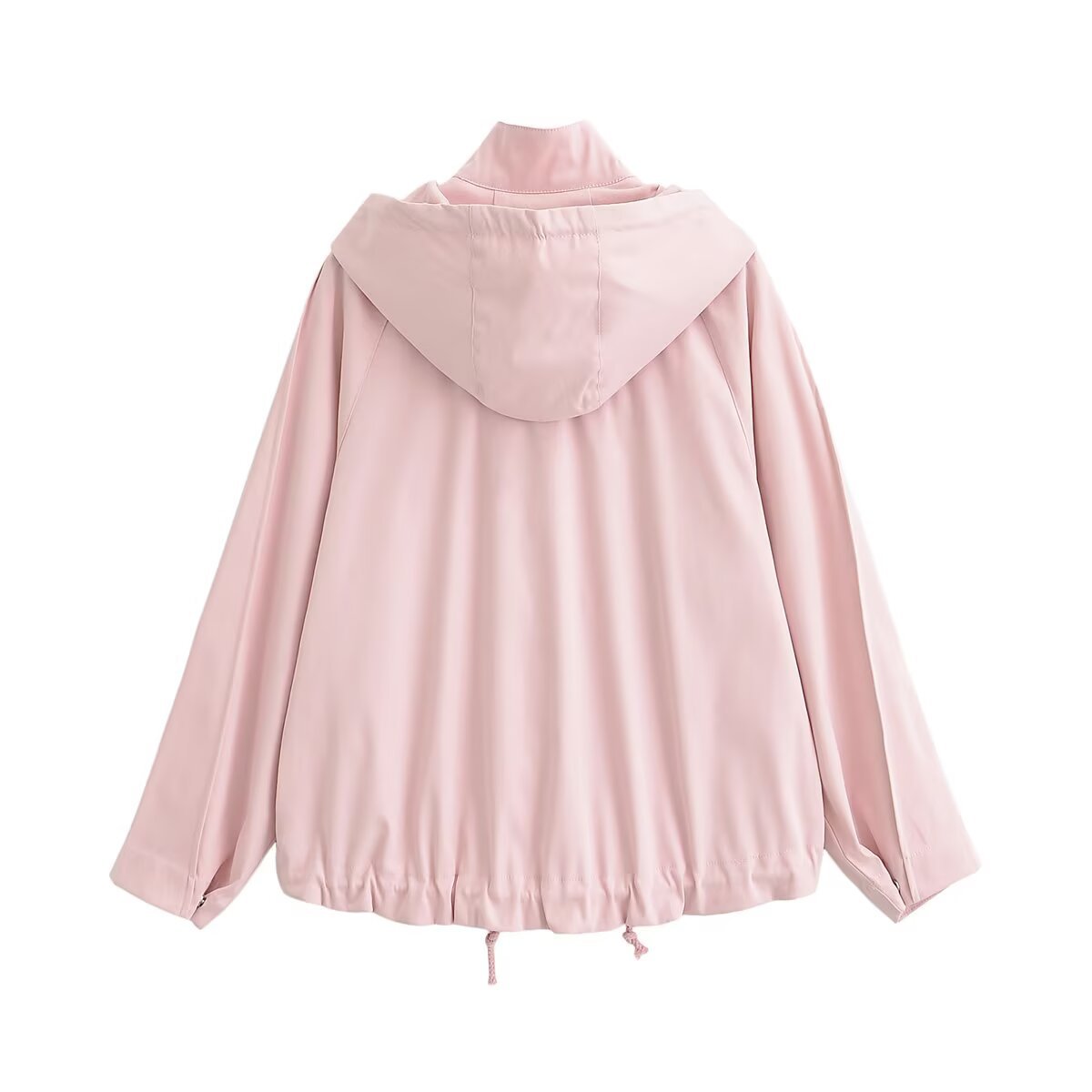 Women's Short Water-Repellent Hooded Jacket with Drawstring, Snap Button Placket, and Flap Pockets Chichicherry