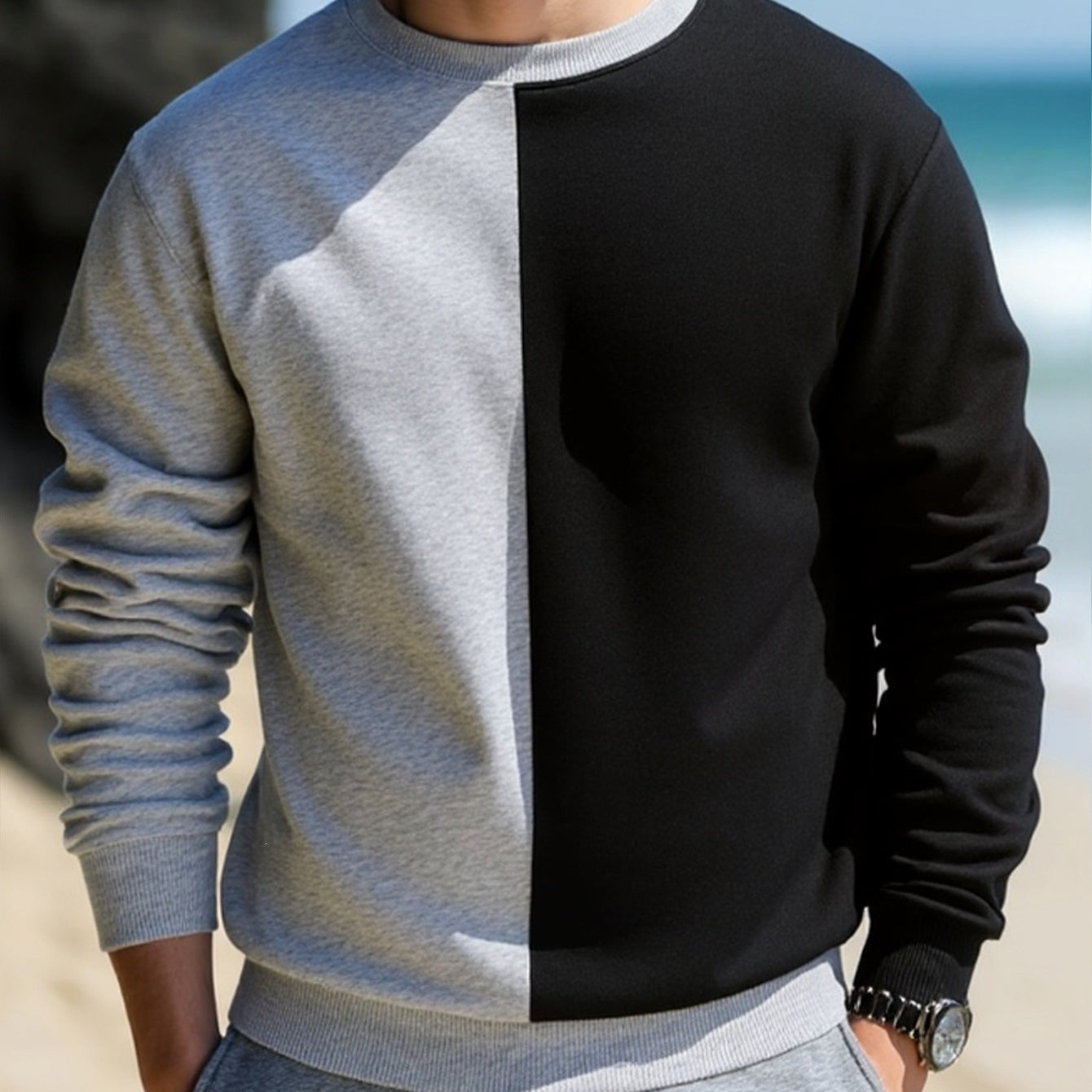 Men's sweatshirt with two-tone block design, crew neck & soft cotton blend Chichicherry
