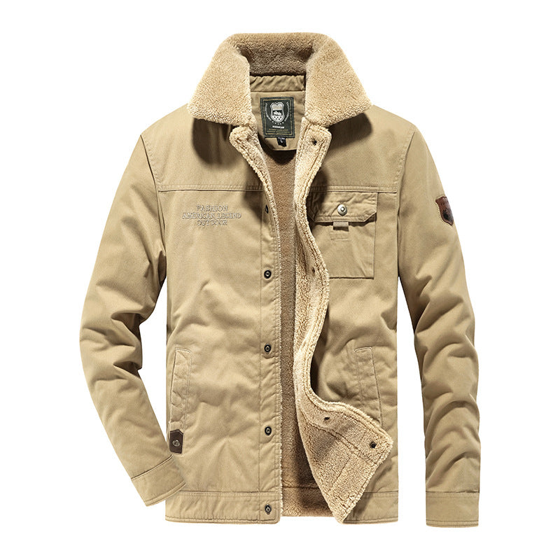 Men's Cotton Canvas Field Jacket with Teddy Lining and Utility Pockets Chichicherry