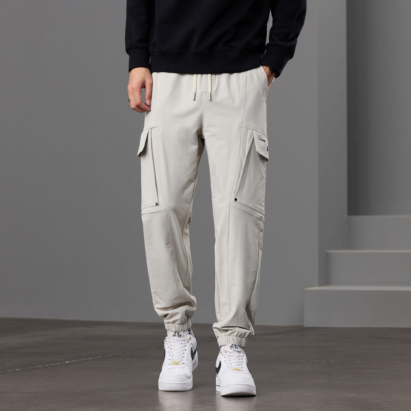 Men's Tapered Cargo Jogger Pants with Knee Inserts, Drawstring Waistband and Flap Pockets Chichicherry