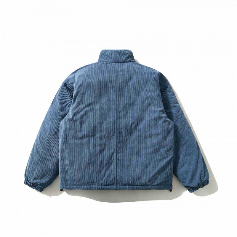 Men's Quilted Cord Jacket with Stand Collar, Snap Button Closure and Elastic Hem Chichicherry