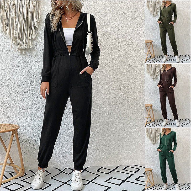 Women's Hooded Jumpsuit with Zipper, Elastic Waist Fit & Jogger Cuffs Chichicherry