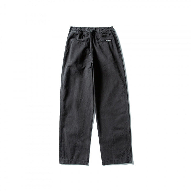Men's Wide Straight-Leg Cotton Pants with Elastic Tunnel Drawstring and Decorative Side Seams Chichicherry