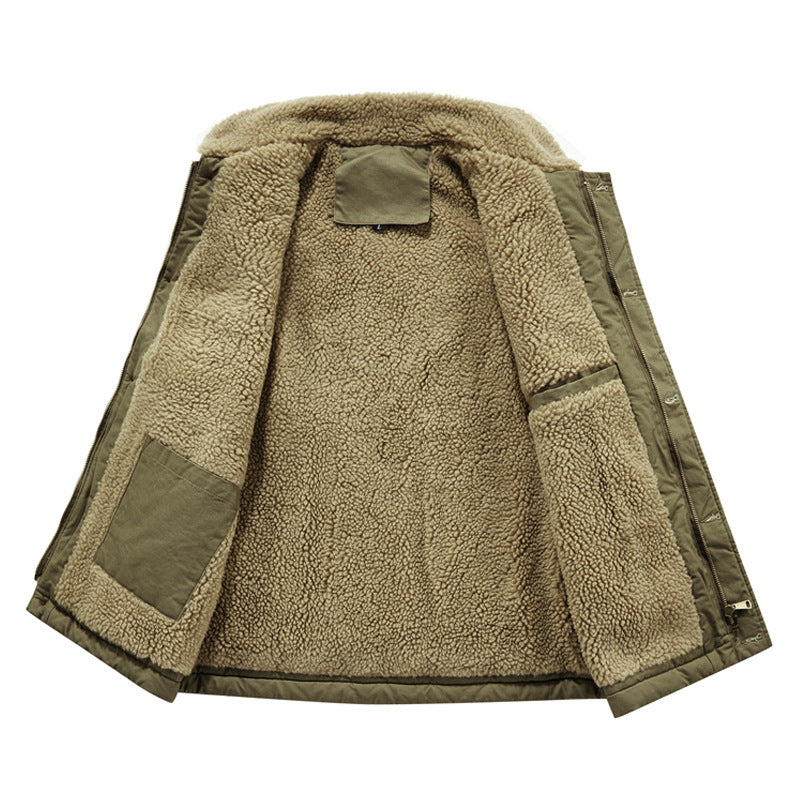 Men's Sleeveless Thermal Vest in Military Style with Teddy Lining and Stand-Up Collar Chichicherry