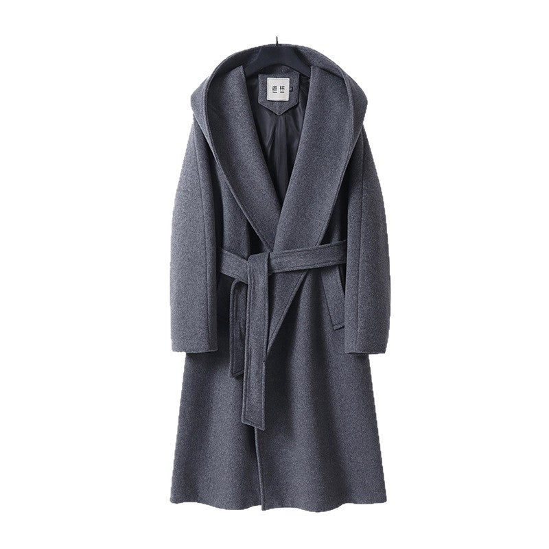 Men's robe coat made of wool blend with wide shawl collar and tie belt Chichicherry