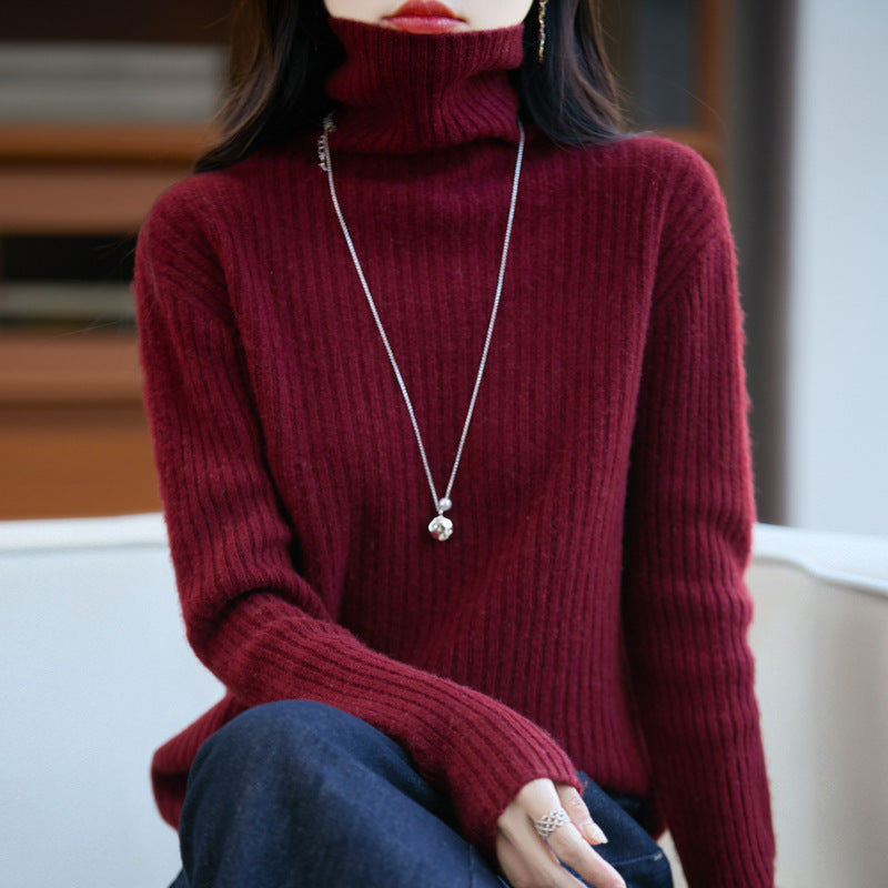 Women's Slim Fine Knit Turtleneck Sweater with Fine Rib Structure and Cashmere-like Feel Chichicherry