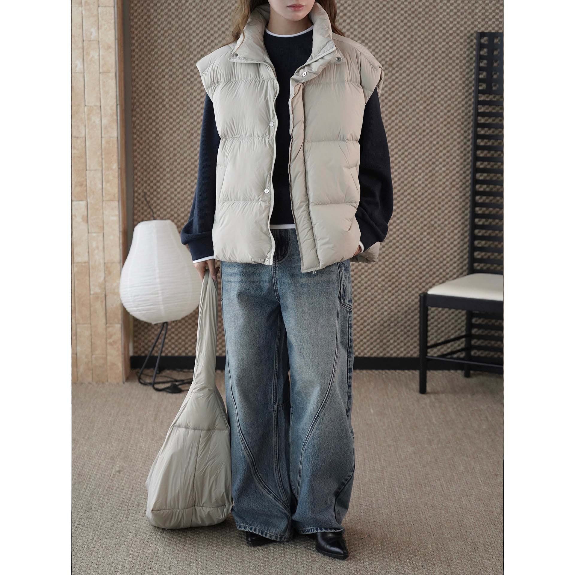 Women's Padded Quilted Vest with Overlapping Shawl Collar Chichicherry